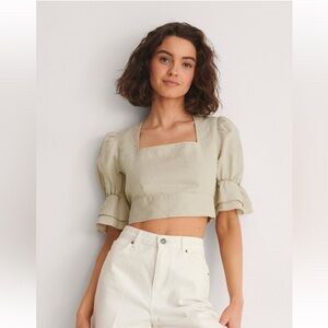NA-KD Linen Tie Back Top